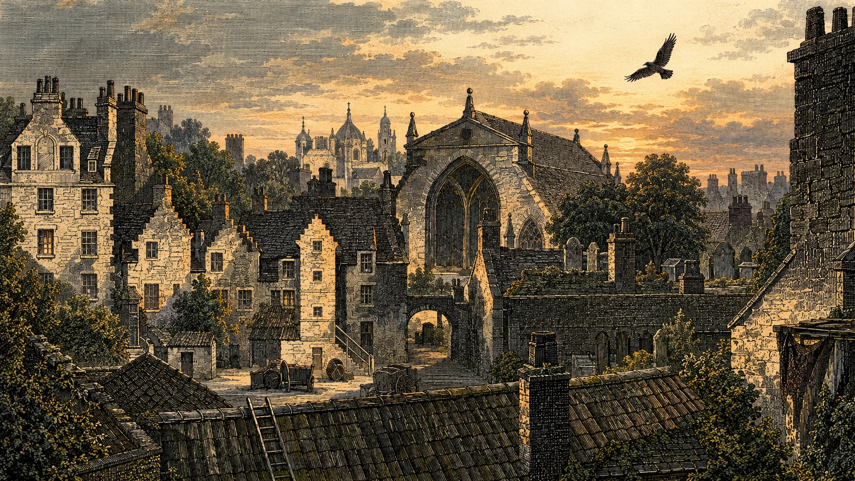 Antique-inspired illustration of Greyfriars