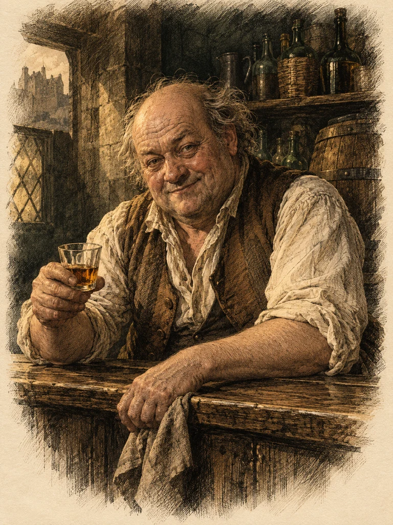 An illustrated interpretation of The Innkeeper from the adventure