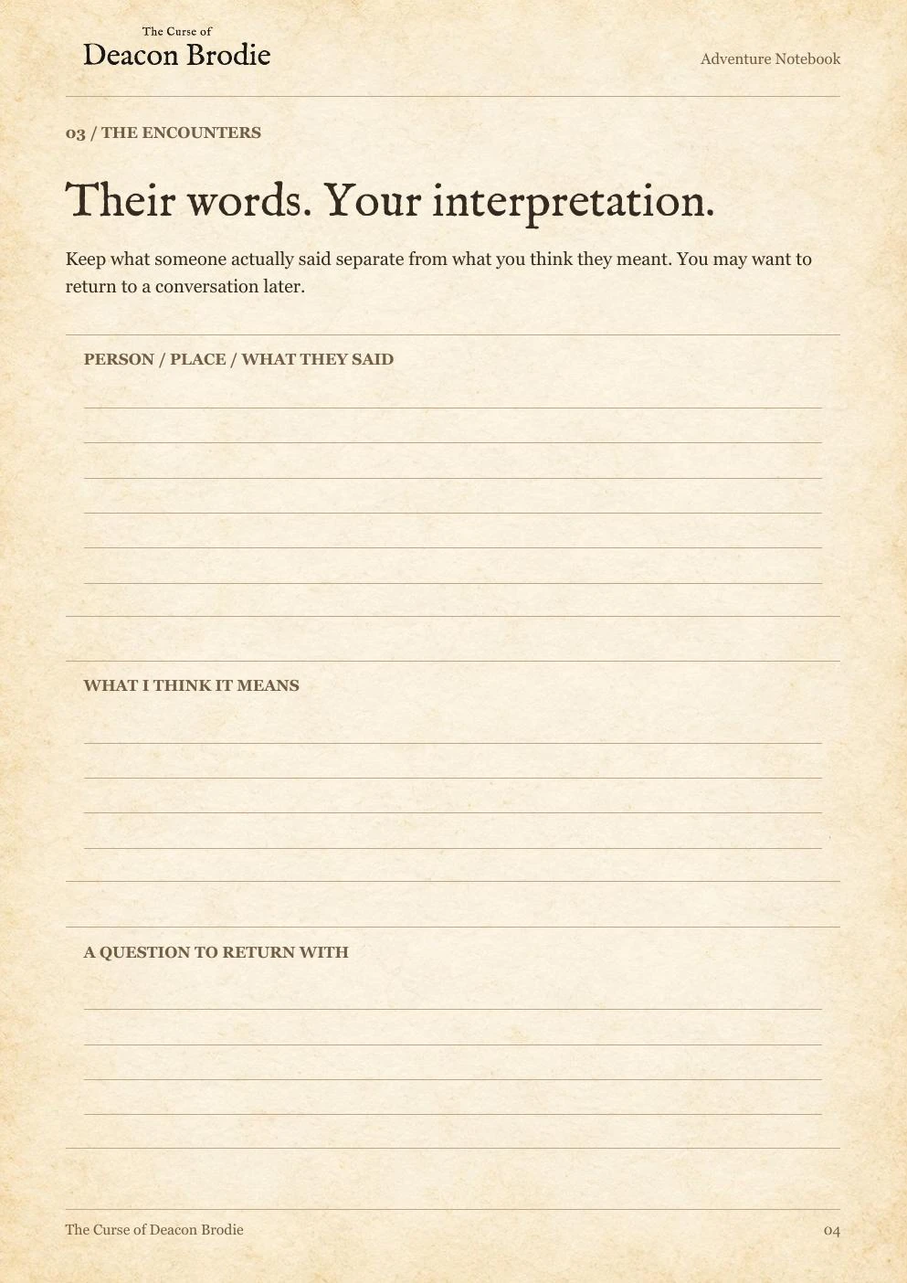 Preview of a printable page from the Edinburgh Adventure Notebook